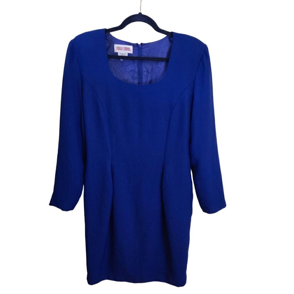 Maggie London Vintage Royal Blue Classic Sheath Midi Dress Size10